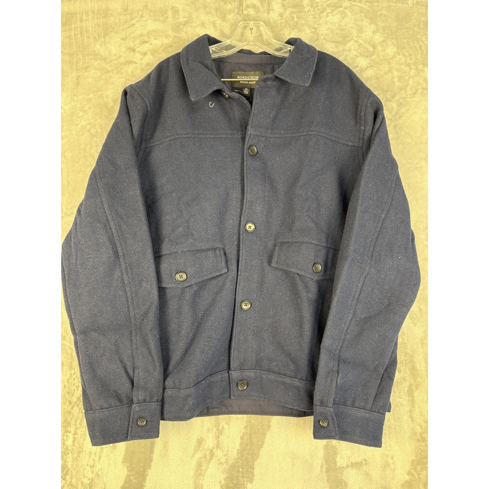 Y2K Nordstrom Mens Shop Jacket Wool‎ Blend Button Down Shirt Jacket - Men's XL